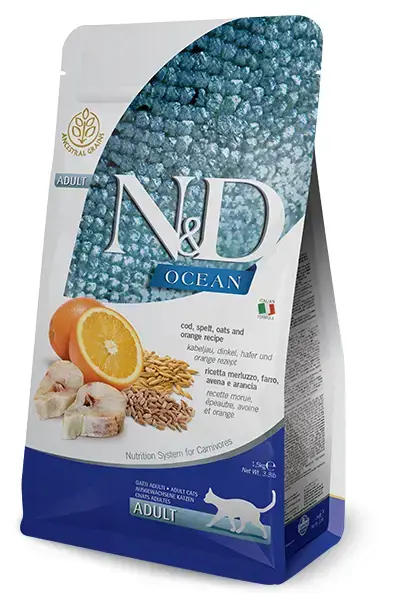 Farmina N&D OCEAN Adult treska, špalda, ovos a pomaranče 1,5 kg