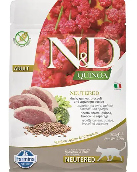 Farmina N&D QUINOA Neutered Kačka, quinoa, brokolica a špargla 300 g