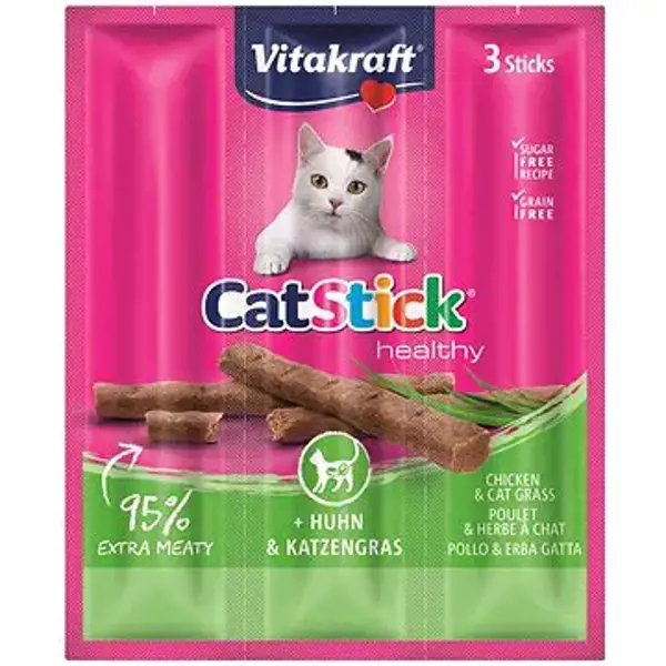 Vitakraft Cat Stick healty kura+mačacia tráva 18 g